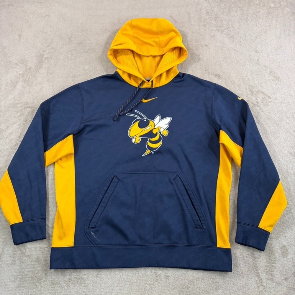 VTG Georgia Tech Yellow Jackets x Nike Therma Fit Hoodie Men XL Center Swoosh